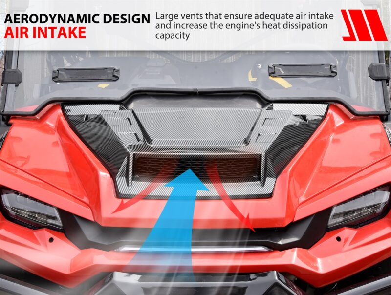 Sport Hood Scoop with Mesh Carbon Fiber Pattern Hood Scoop with Grille Kit Front Hood Cover for Honda Pioneer 1000 1000-5 1000-6 2016-2025 - Image 2