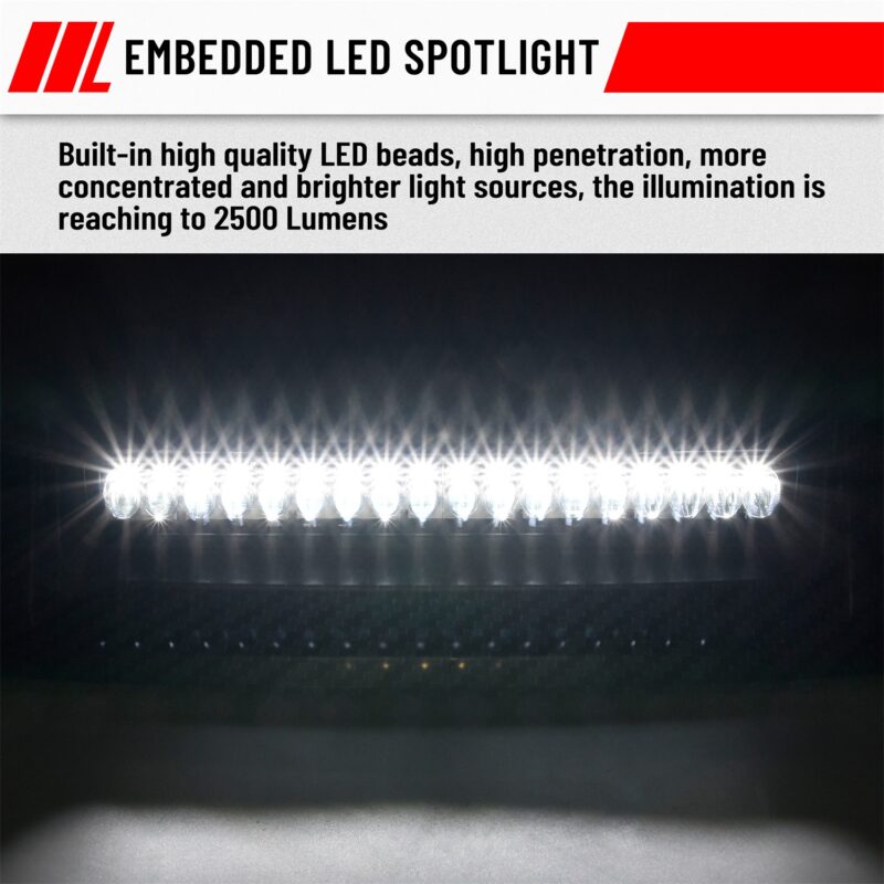 Hood Scoop with LED Spotlight Carbon Fiber Pattern Hood Scoop with Auxiliary Light Front Hood Cover with Lamp for Honda Pioneer 700-2 700-4 2014-2025 - Image 2