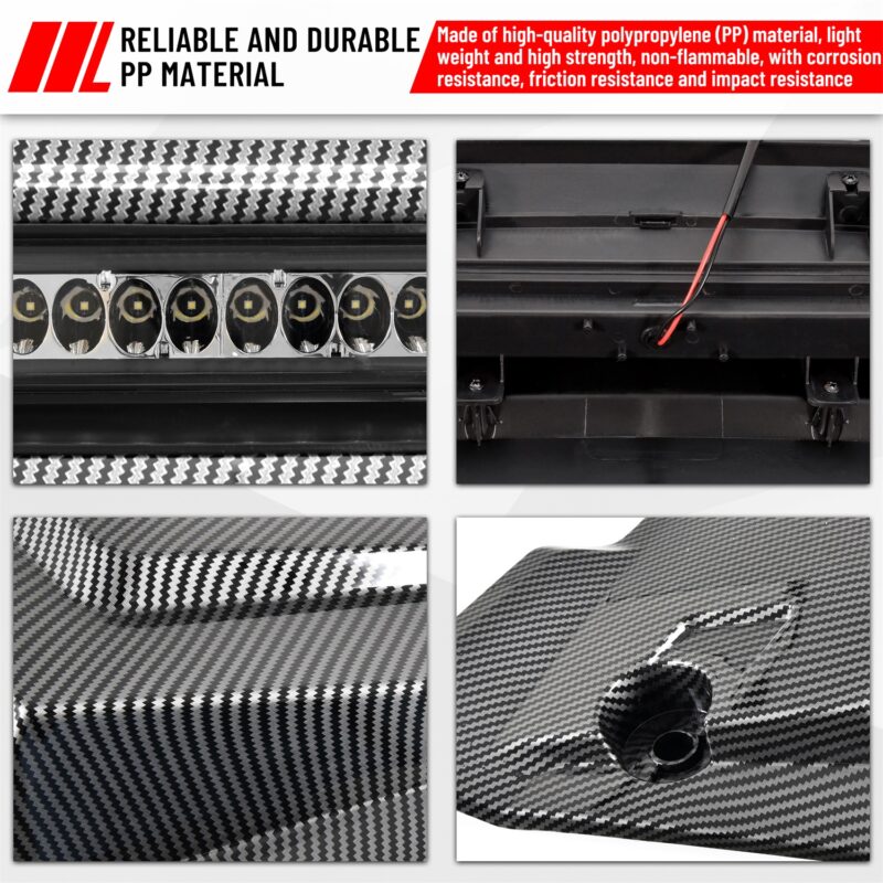 Hood Scoop with LED Spotlight Carbon Fiber Pattern Hood Scoop with Auxiliary Light Front Hood Cover with Lamp for Honda Pioneer 700-2 700-4 2014-2025 - Image 4