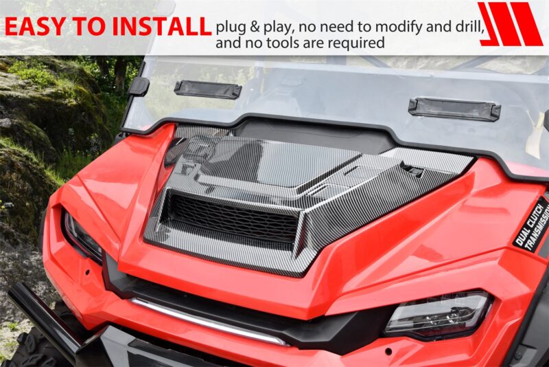Sport Hood Scoop with Mesh Carbon Fiber Pattern Hood Scoop with Grille Kit Front Hood Cover for Honda Pioneer 1000 1000-5 1000-6 2016-2025 - Image 5