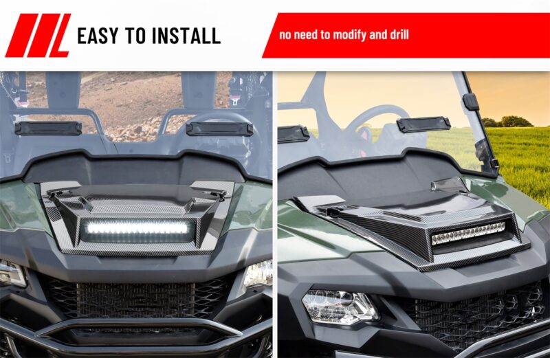 Hood Scoop with LED Spotlight Carbon Fiber Pattern Hood Scoop with Auxiliary Light Front Hood Cover with Lamp for Honda Pioneer 700-2 700-4 2014-2025 - Image 5