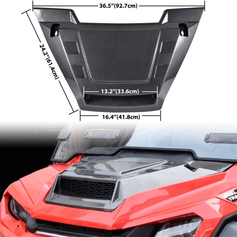 Sport Hood Scoop with Mesh Carbon Fiber Pattern Hood Scoop with Grille Kit Front Hood Cover for Honda Pioneer 1000 1000-5 1000-6 2016-2025 - Image 6