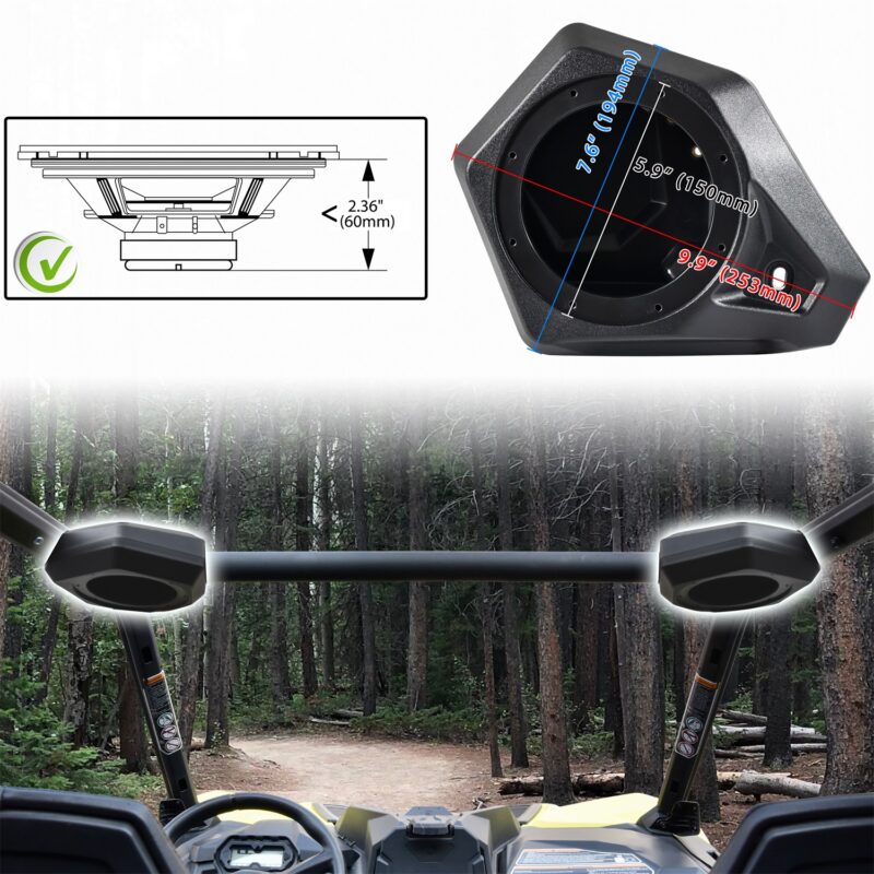 One Pair Front Roof 5.25" Speakers Pods Holder for Can-Am Maverick Trail Sport / Commander 2018-2025 - Image 8