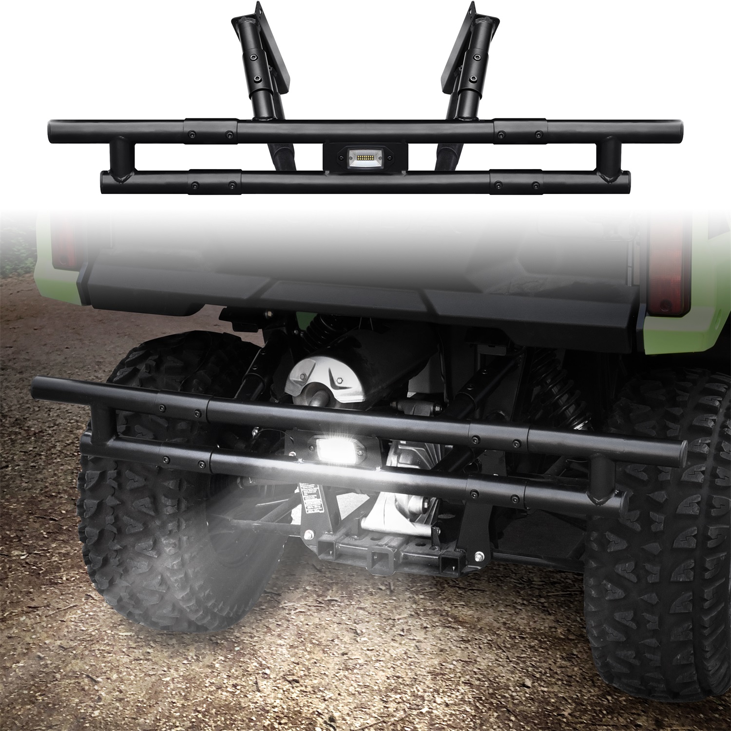 Rear Bumper with LED Light for Honda Pioneer 520 2021-2025, Black Steel Double-Tube Rear Brush Guard Protector with LED Accent Light