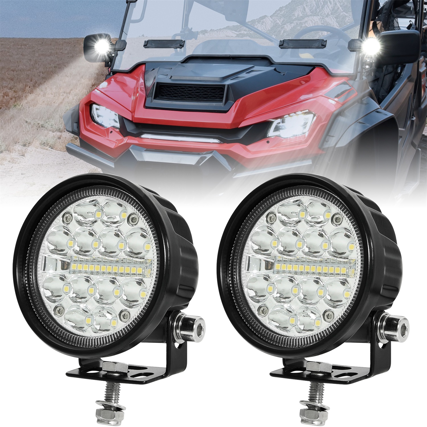 A-Pillar LED Pod Lights for Honda Pioneer 1000-3 1000-5 1000-6 2016-2025 Accessories, Front Auxiliary Lights with Mounting Bracket & Wiring Harness, Plug and Play
